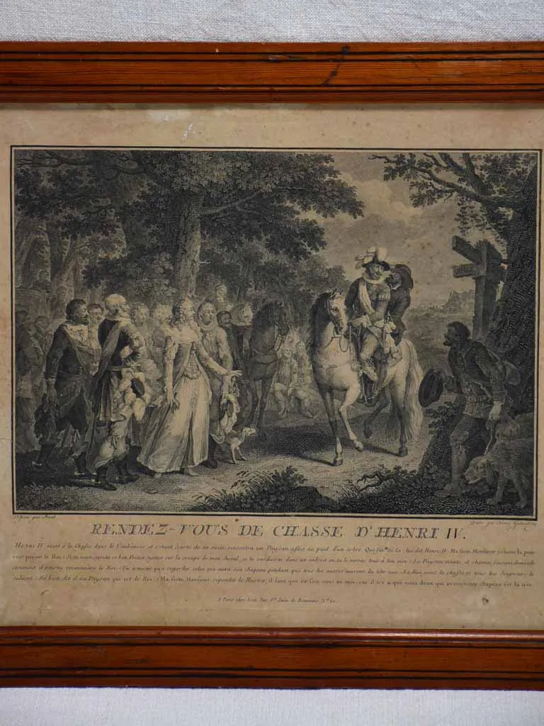 17th Century French engraving - Rendez-vous de chasse d'Henri IV 16¼" x 18½"