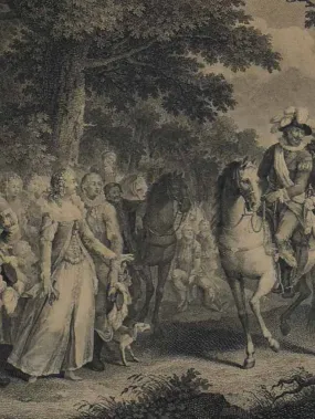 17th Century French engraving - Rendez-vous de chasse d'Henri IV 16¼" x 18½"