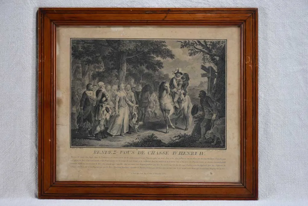 17th Century French engraving - Rendez-vous de chasse d'Henri IV 16¼" x 18½"