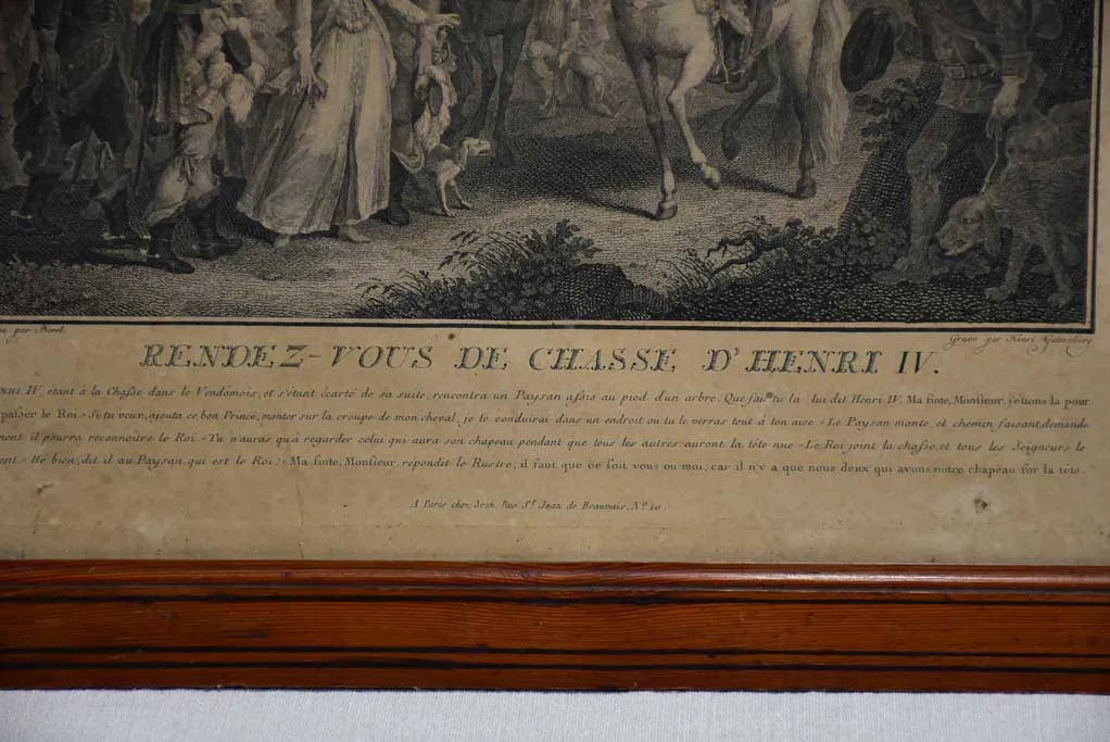 17th Century French engraving - Rendez-vous de chasse d'Henri IV 16¼" x 18½"