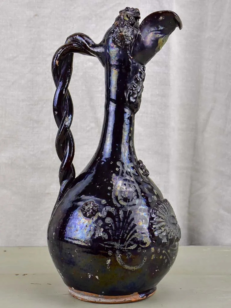 18th Century demoiselle d'Avignon glazed wine pitcher