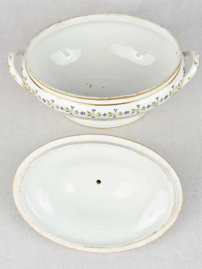 18th century soup tureen gold green & blue flowers