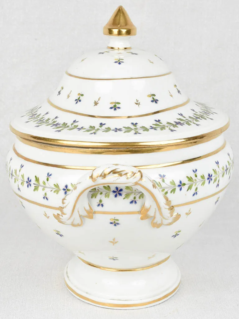 18th century soup tureen gold green & blue flowers
