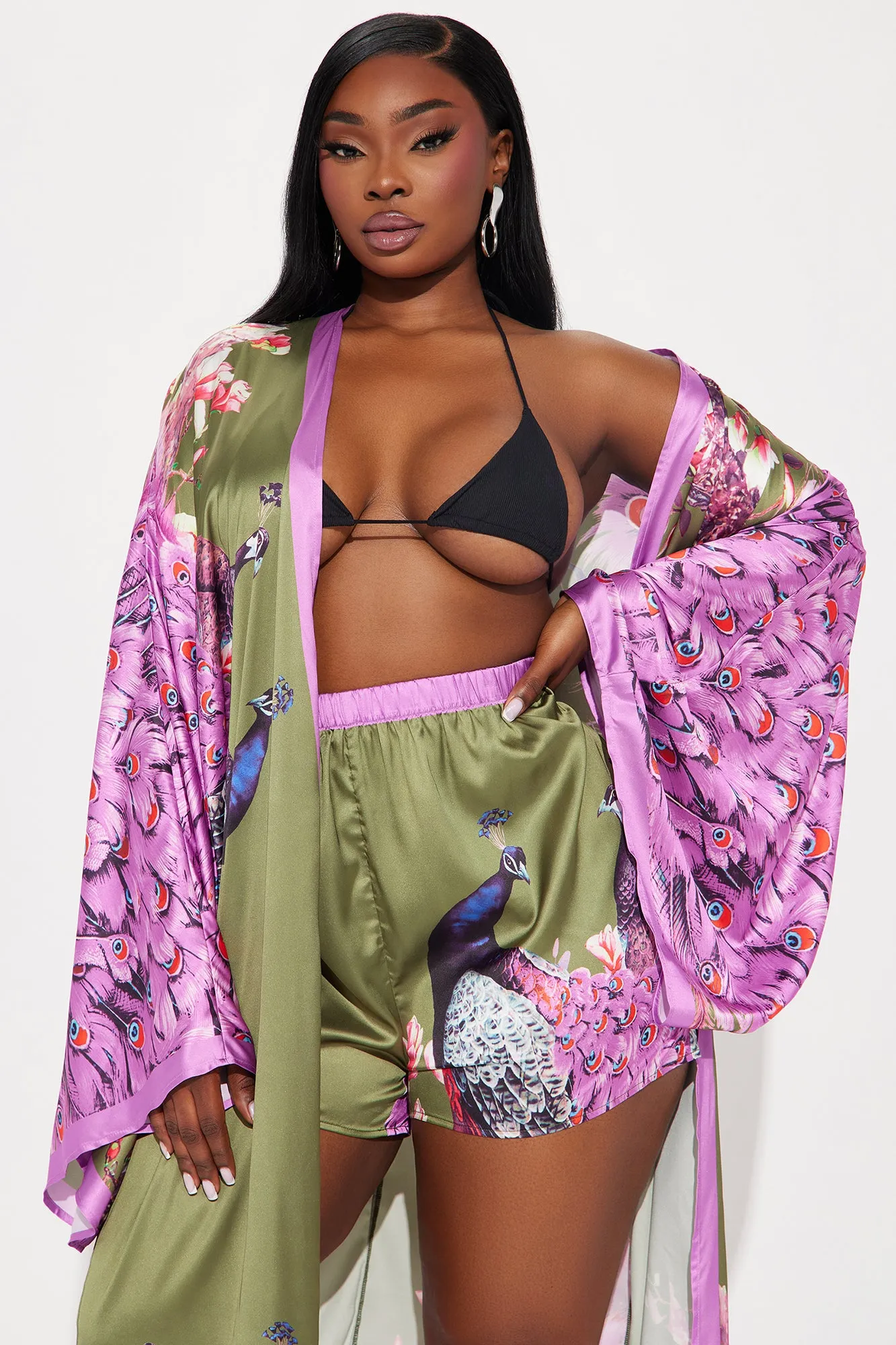 Above Status Satin Short Set - Green/combo