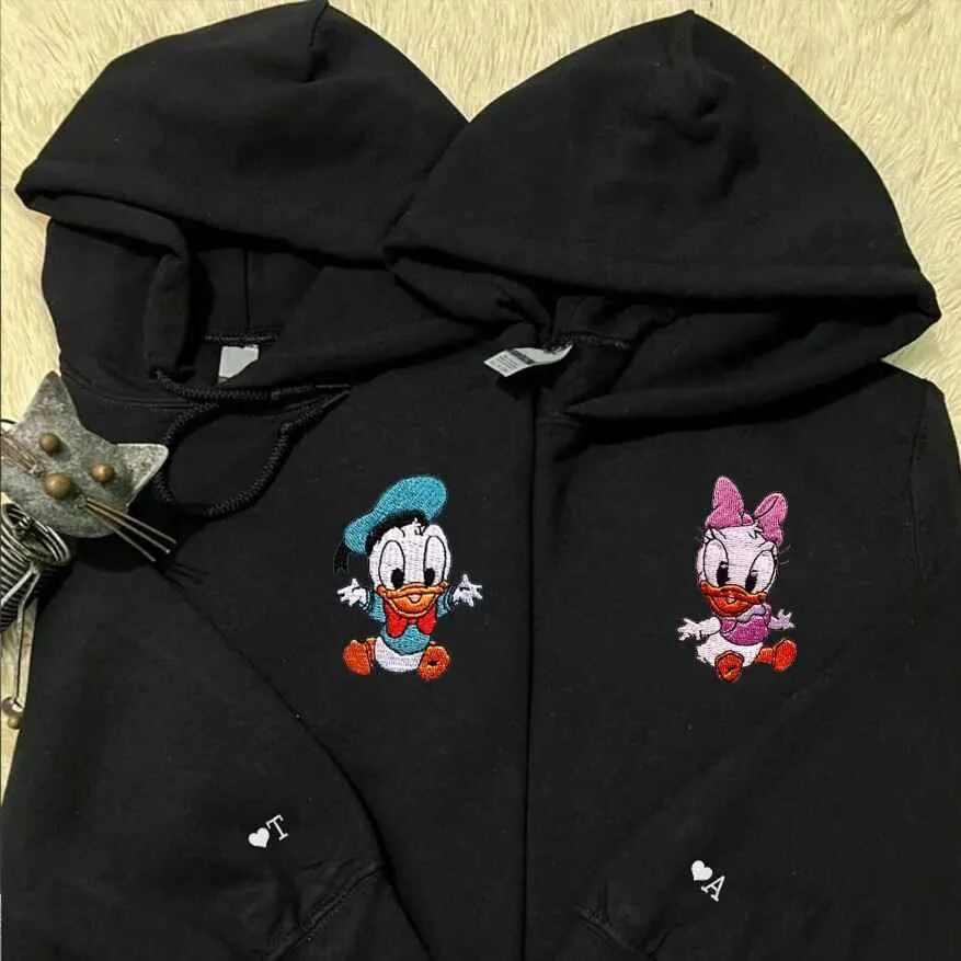 Adorable Duck Couple Matching Hoodies - Custom Embroidered Sweatshirts For Couples