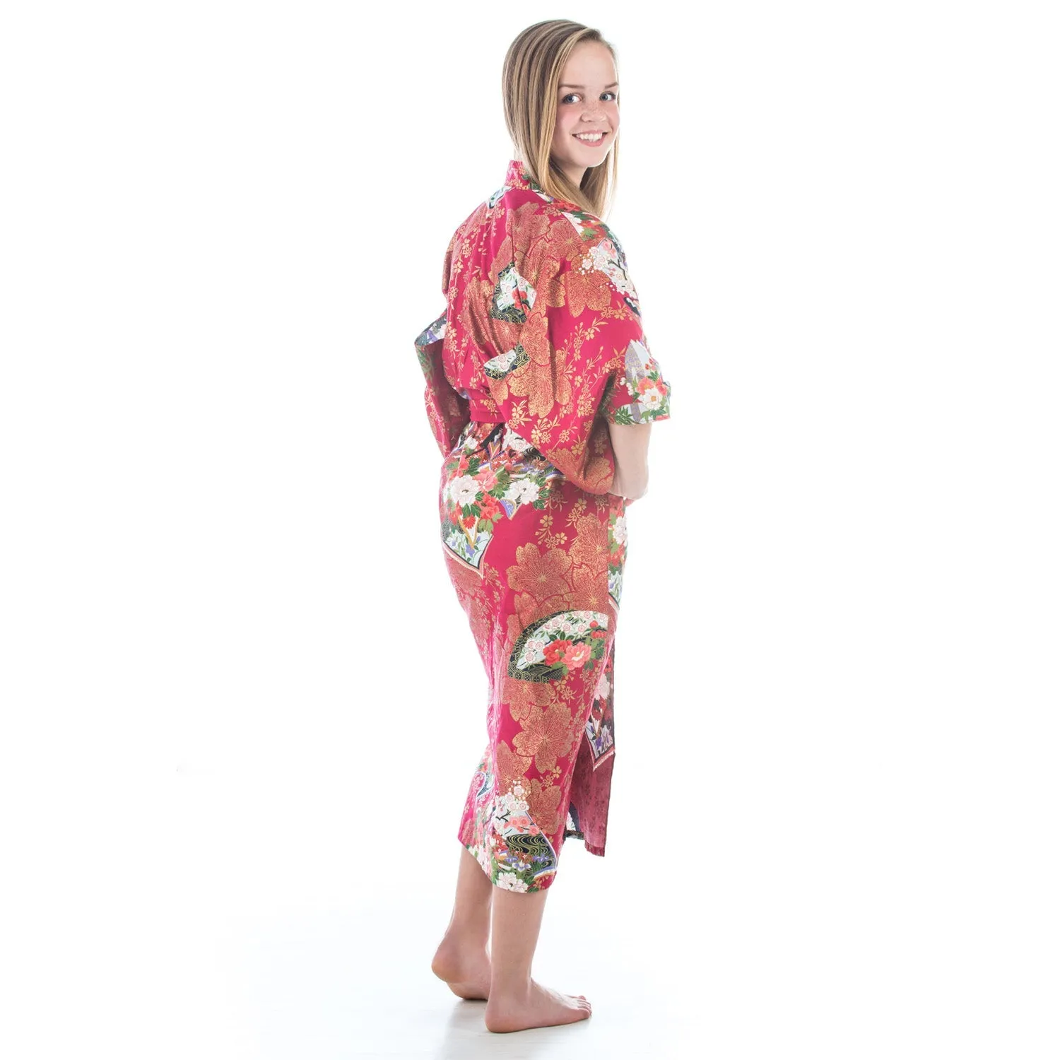 Age 10 to 11 Red Cotton Japanese Girls Kimono