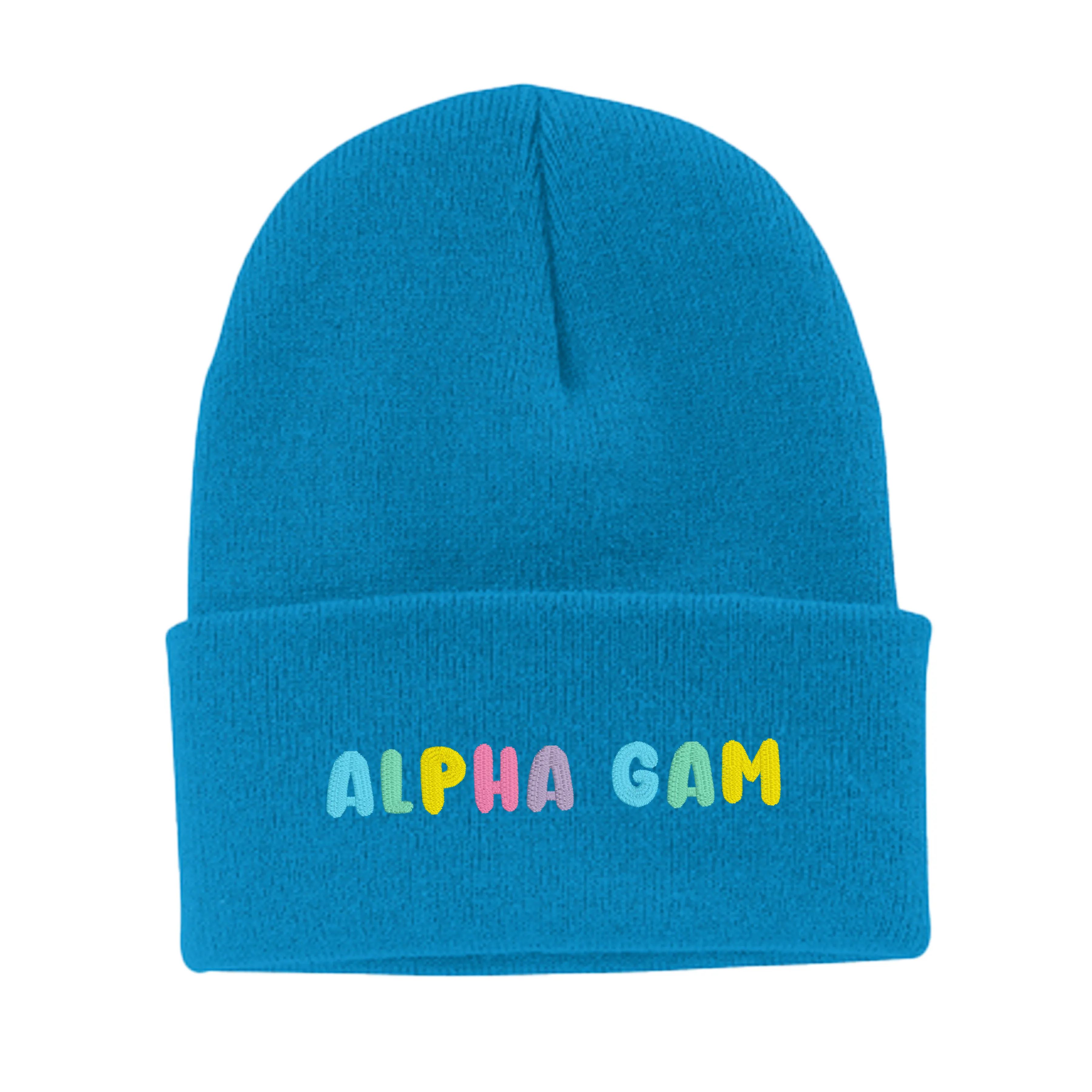 Alpha Gamma Delta Bubble Embroidered Beanie - Alpha Gam Pastel