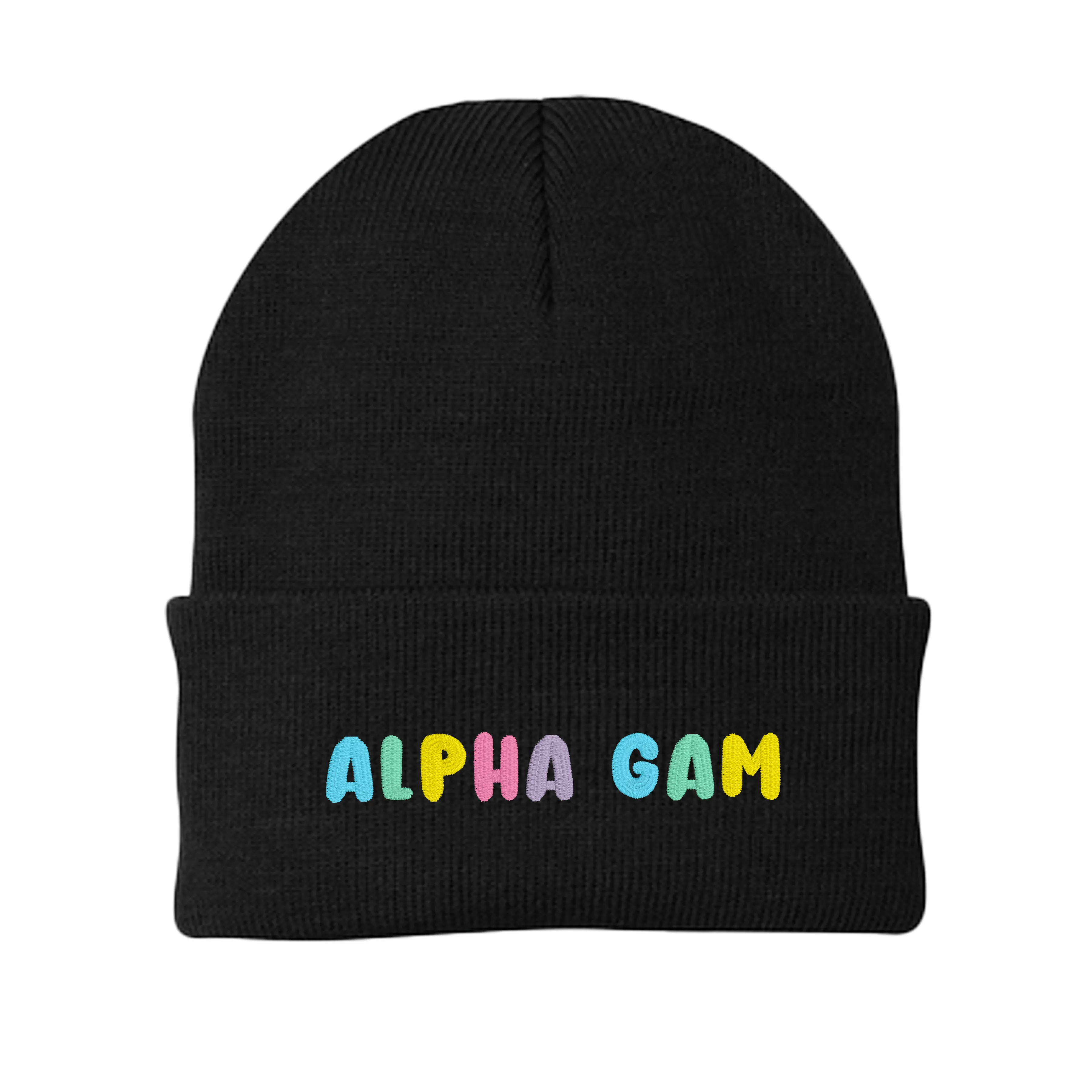 Alpha Gamma Delta Bubble Embroidered Beanie - Alpha Gam Pastel
