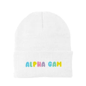 Alpha Gamma Delta Bubble Embroidered Beanie - Alpha Gam Pastel