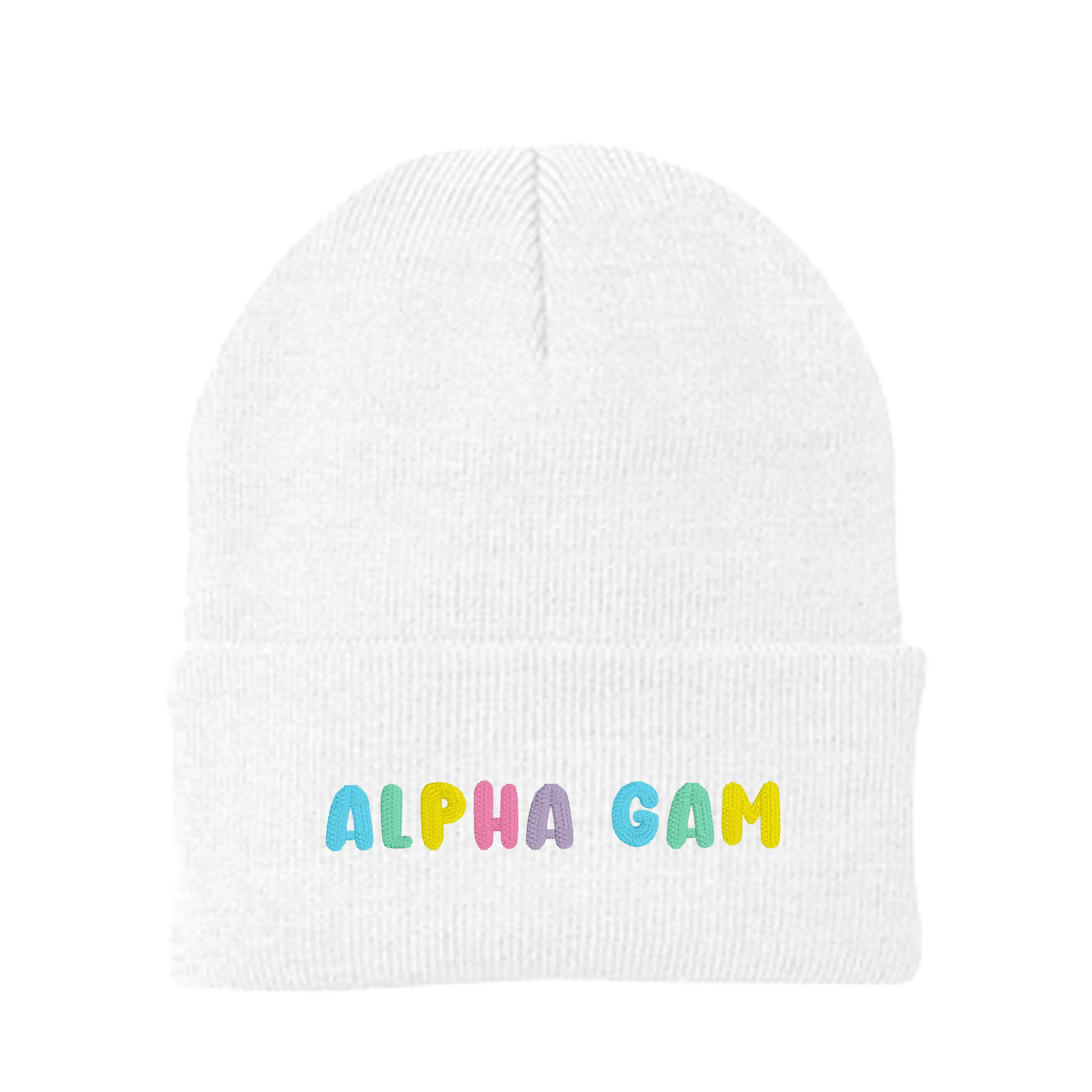 Alpha Gamma Delta Bubble Embroidered Beanie - Alpha Gam Pastel