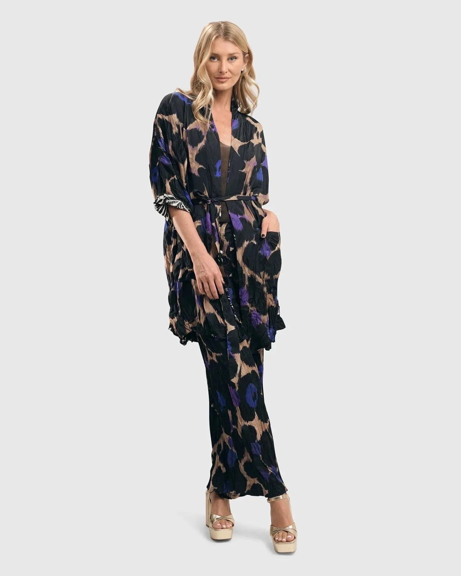 Amethyst Crinkle Kimono Jacket, Multi