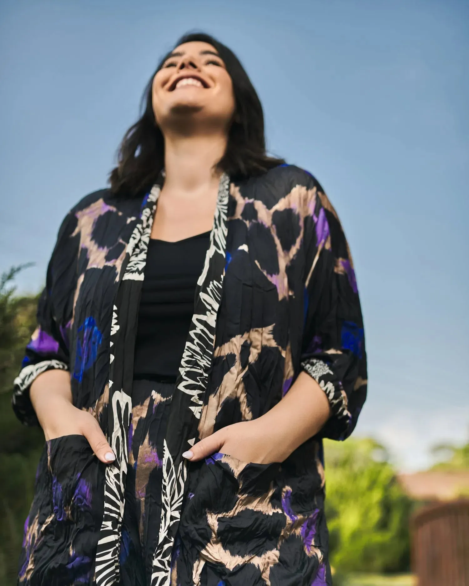 Amethyst Crinkle Kimono Jacket, Multi