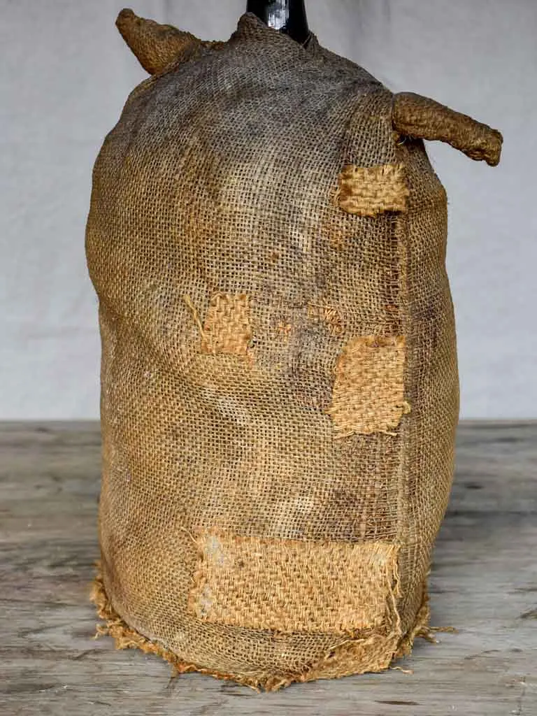 Antique French carboy in jute