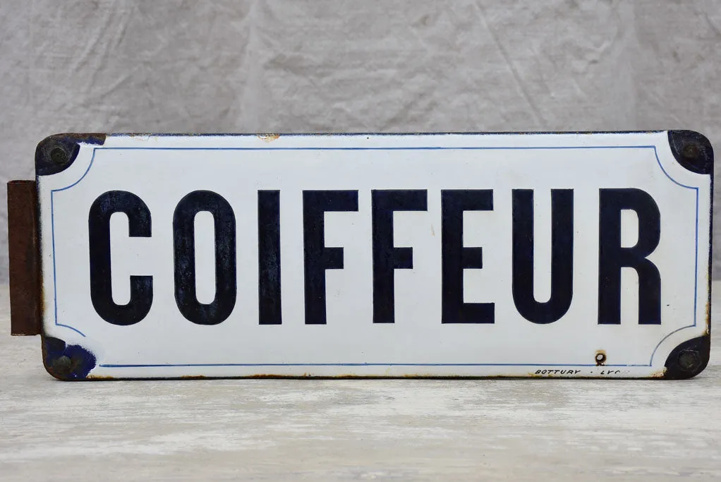 Antique French enamel sign for hairdresser -  Coiffeur