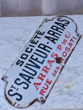 Antique French enamel sign from a factory - St Sauveur Arras