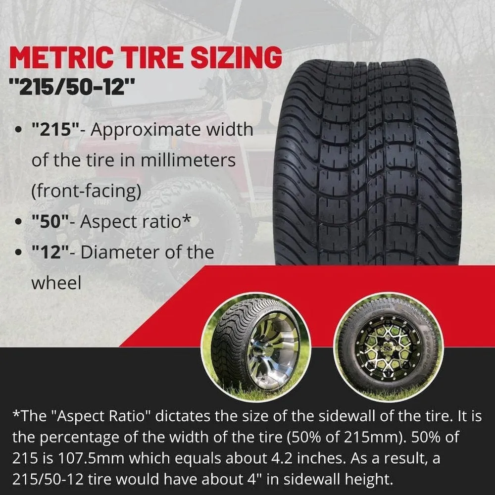Arisun Cruze 215/50-12 Turf & Street DOT Approved Golf Cart Tires - 20.5" tall
