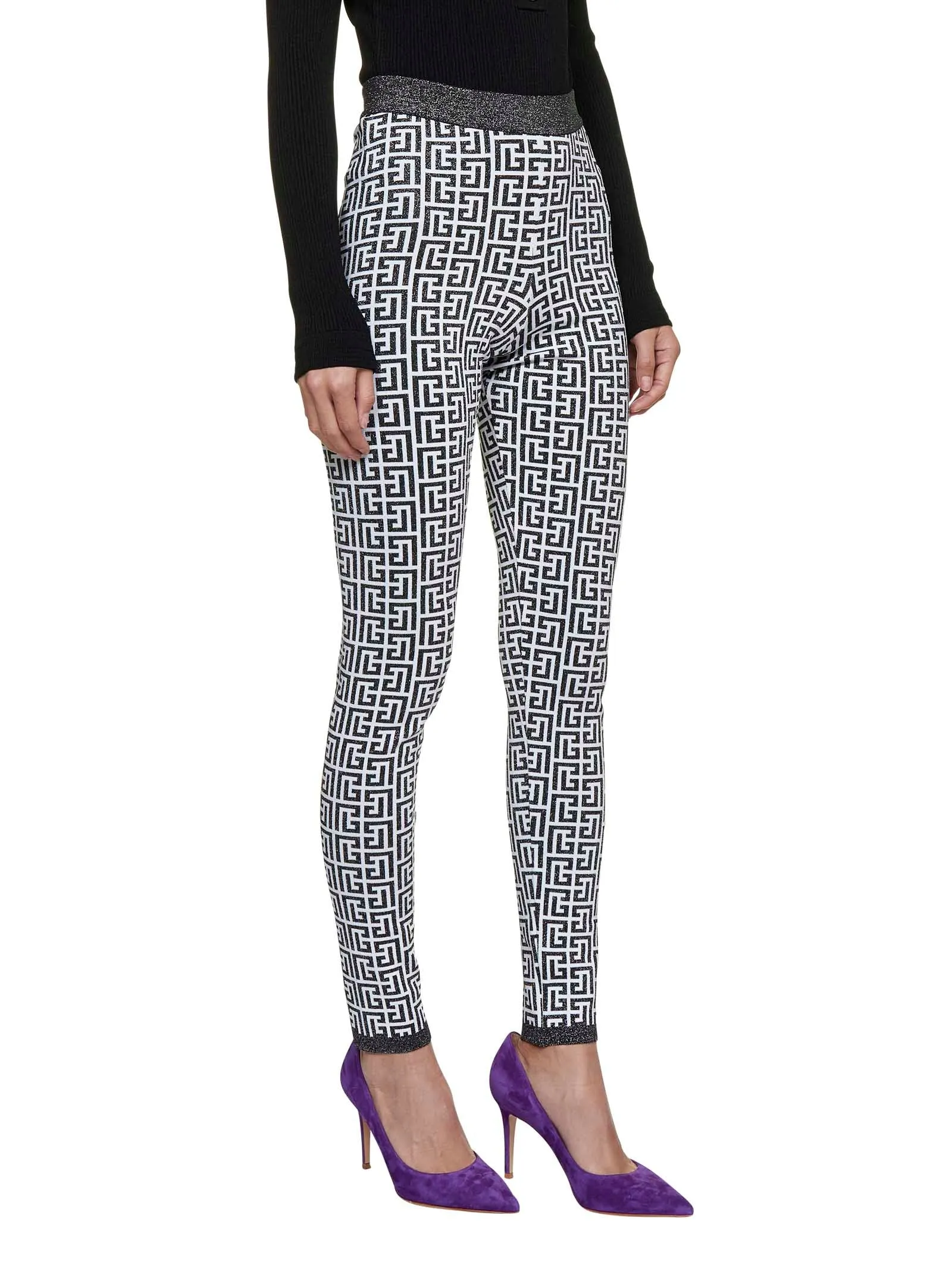 Balmain Monogram Pattern High Waist Leggings