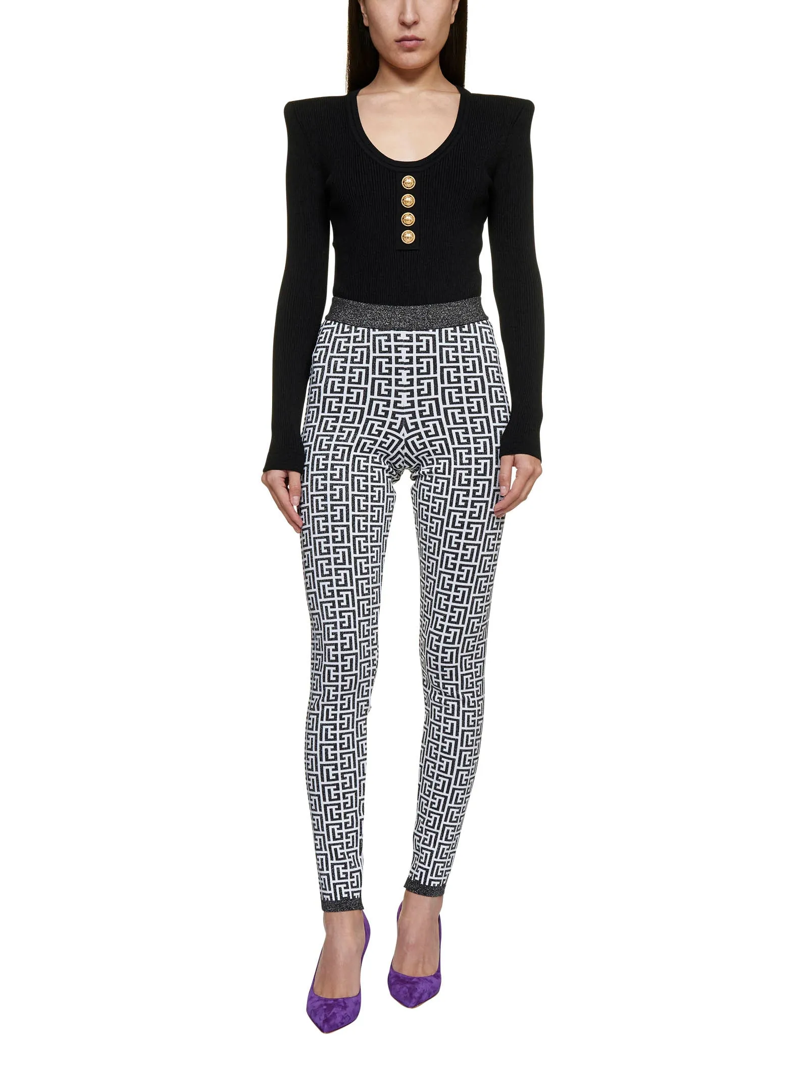 Balmain Monogram Pattern High Waist Leggings