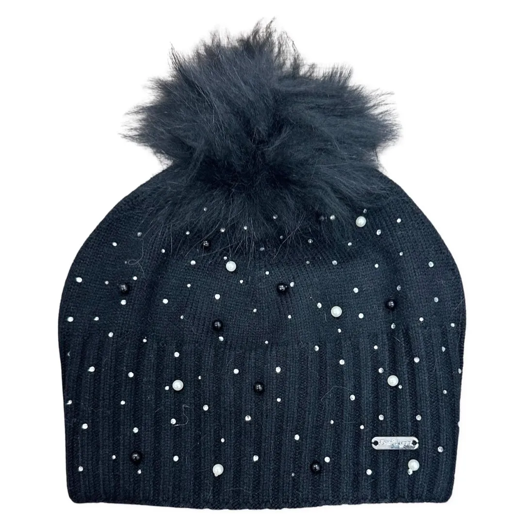 Bari Lynn Scattered Pearl & Crystal Hat - Black