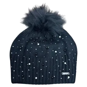 Bari Lynn Scattered Pearl & Crystal Hat - Black