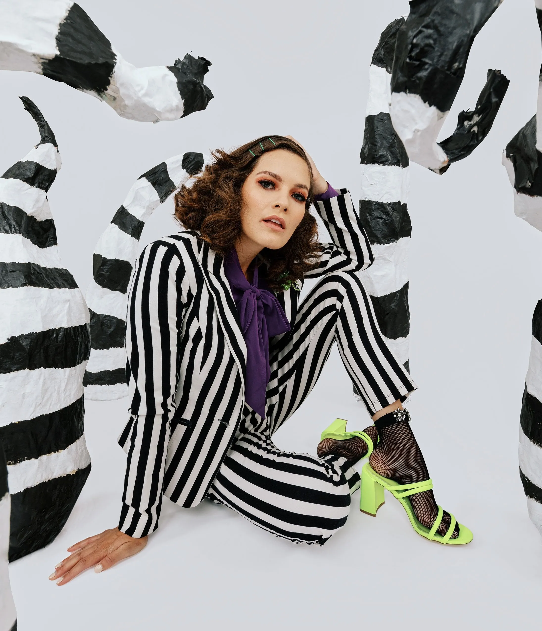 Beetlejuice x Unique Vintage Black & White Stripe Jagger Suit Jacket