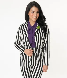 Beetlejuice x Unique Vintage Black & White Stripe Jagger Suit Jacket