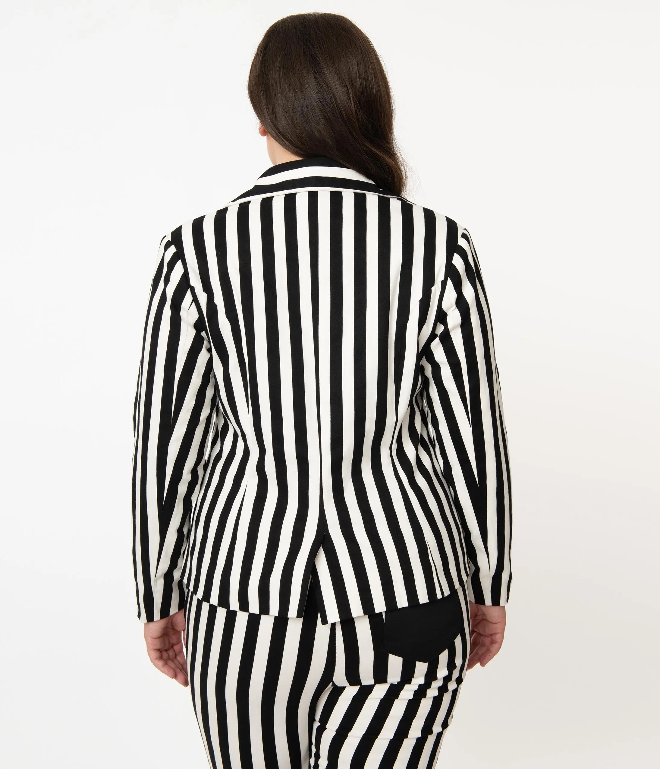 Beetlejuice x Unique Vintage Plus Size Black & White Stripe Jagger Suit Jacket