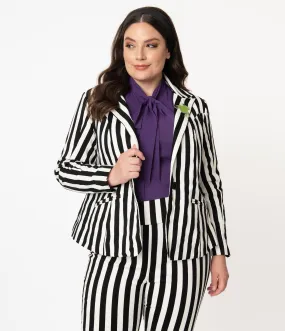 Beetlejuice x Unique Vintage Plus Size Black & White Stripe Jagger Suit Jacket