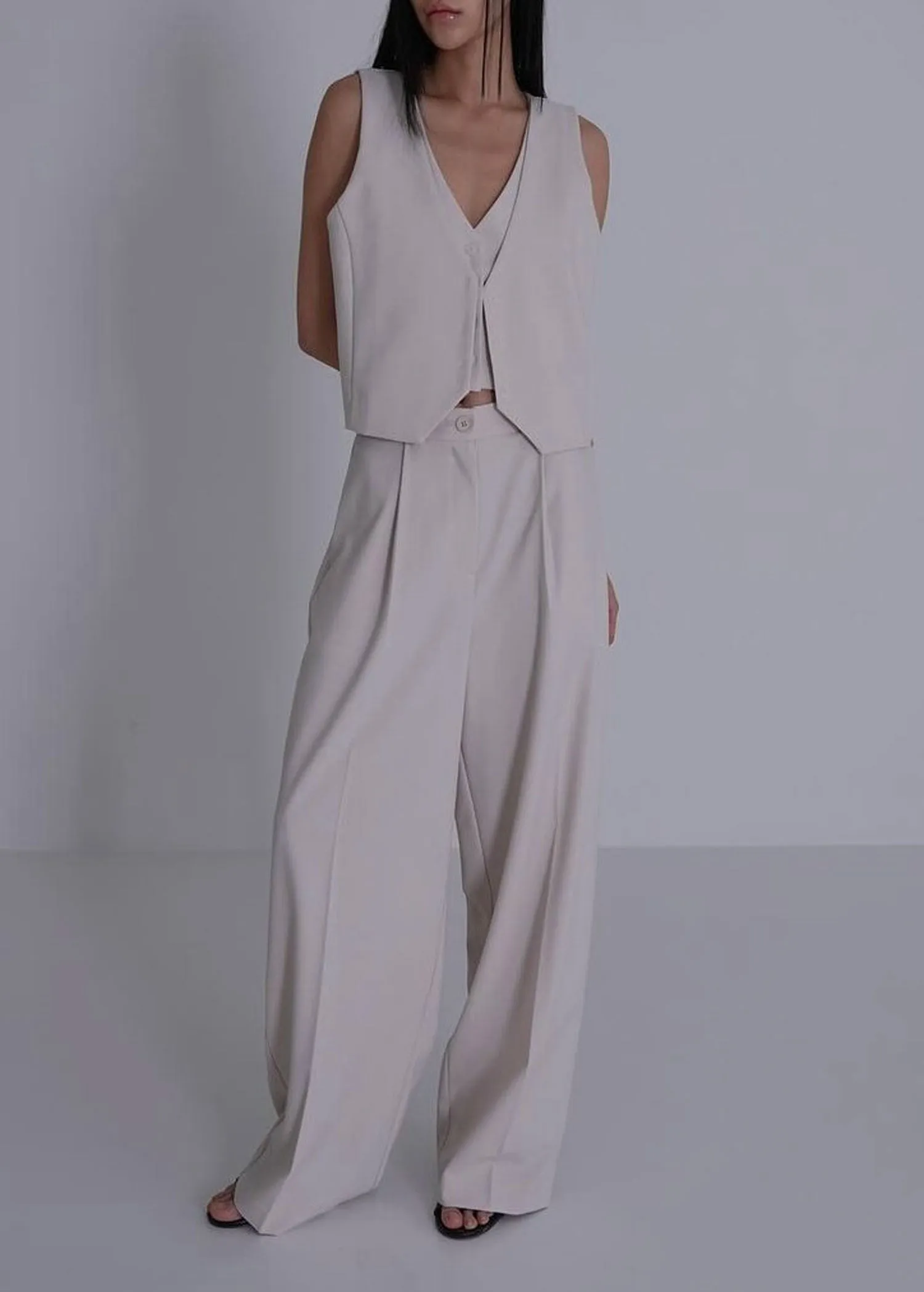 Beige High Waisted Suit Pants