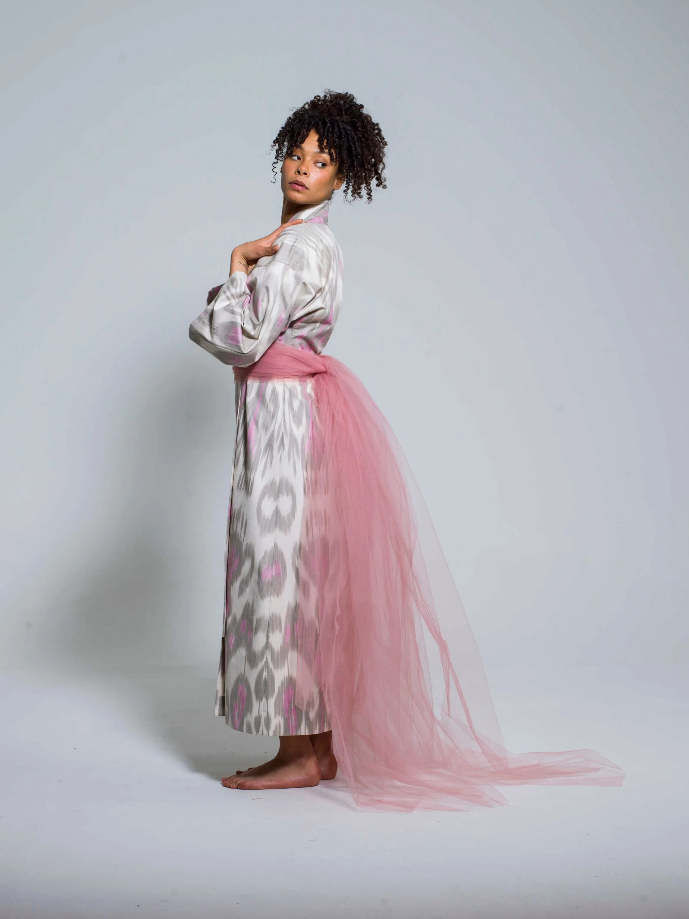 Belted 100% Cotton Maxi Kimono "Pink Orchid"