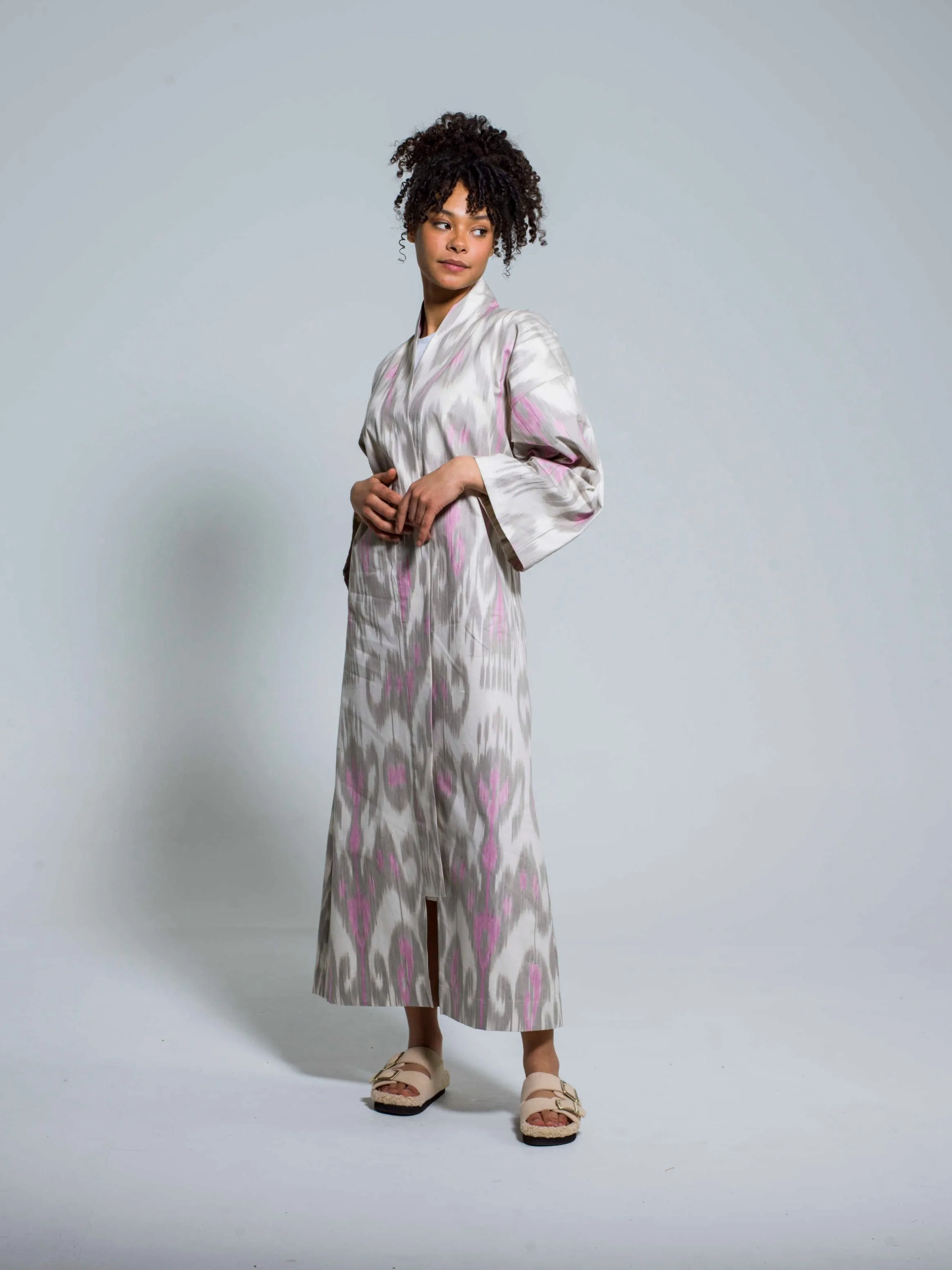 Belted 100% Cotton Maxi Kimono "Pink Orchid"