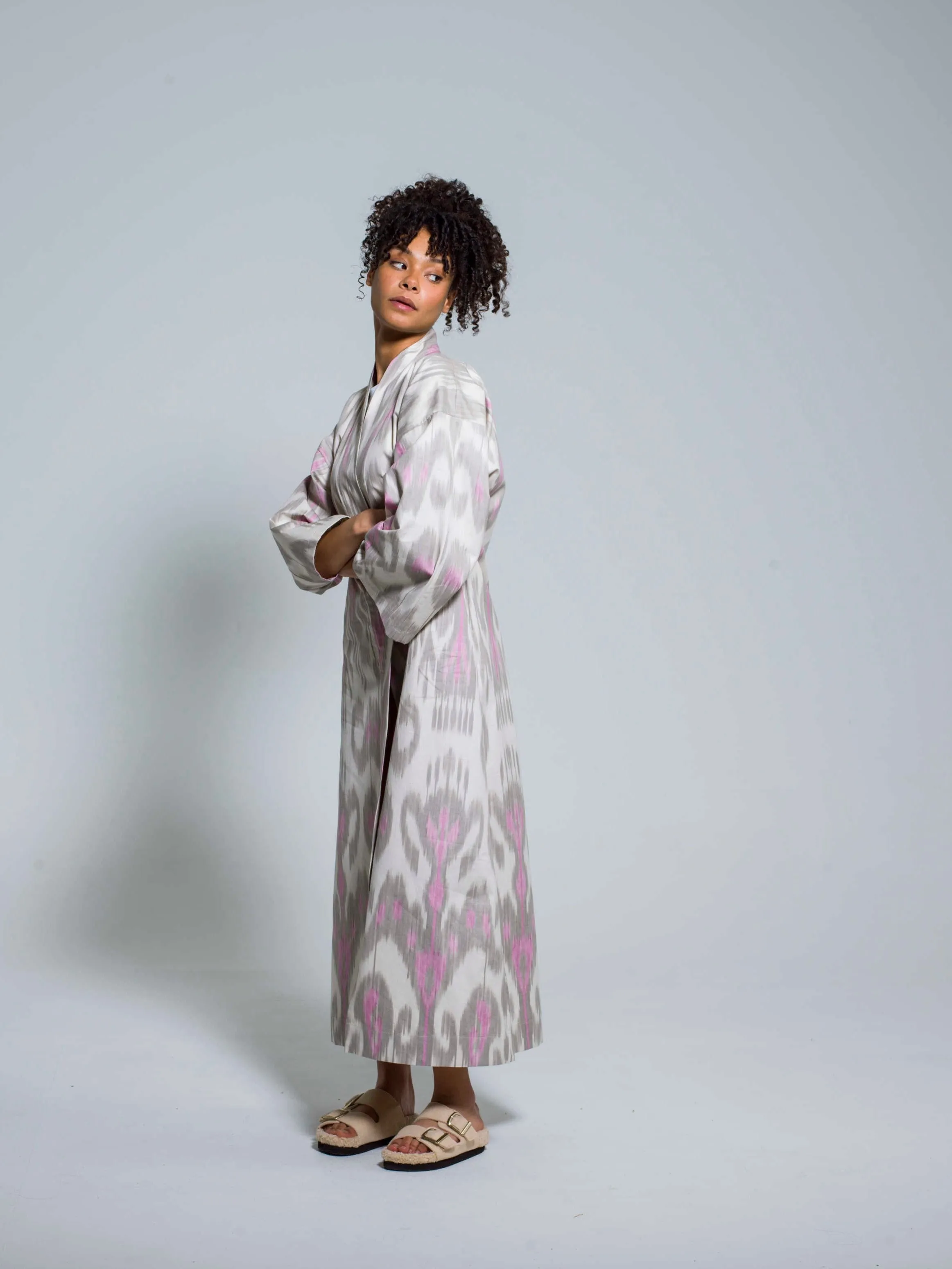 Belted 100% Cotton Maxi Kimono "Pink Orchid"