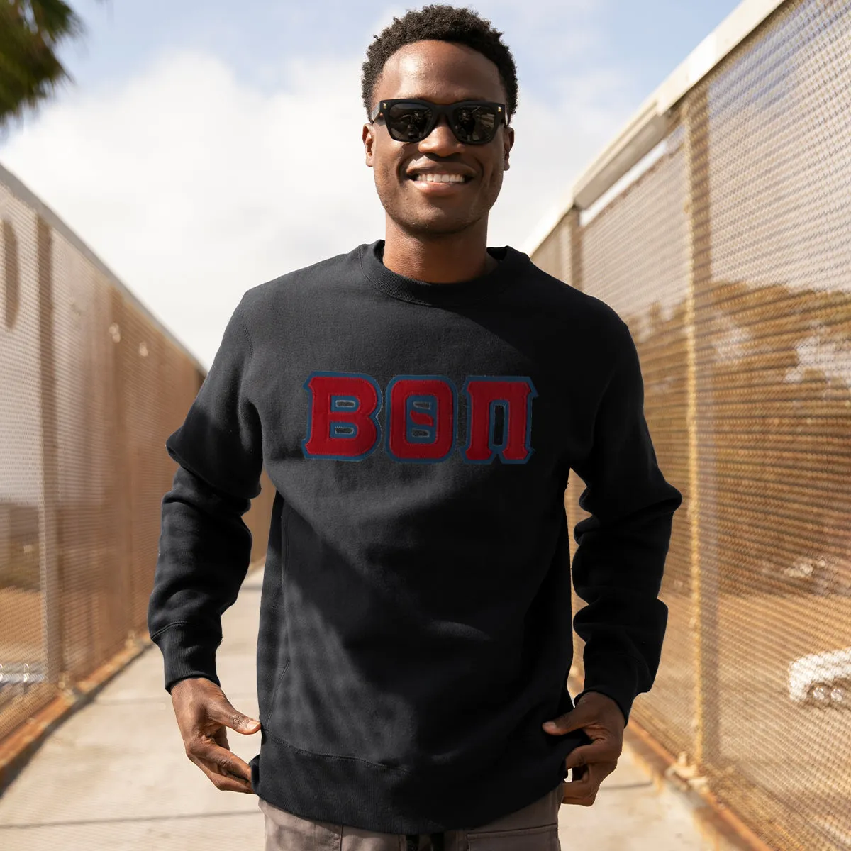 Beta Black Crew Neck Sweatshirt with Sewn On Letters