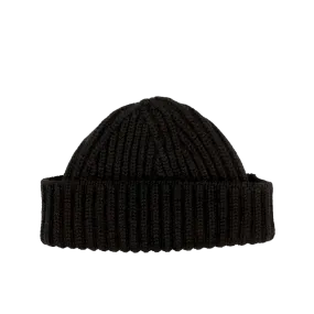 Black Cashmere Ribbed Short Beanie