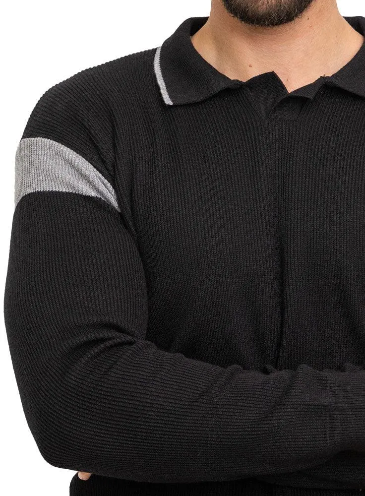 Black F-Striped Polo Neck Pullover Design 1