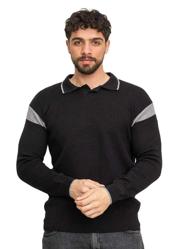 Black F-Striped Polo Neck Pullover Design 1
