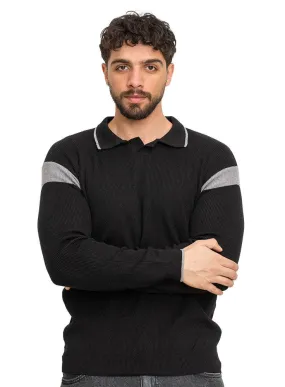 Black F-Striped Polo Neck Pullover Design 1
