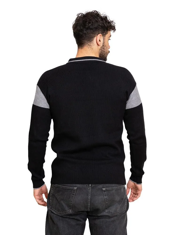 Black F-Striped Polo Neck Pullover Design 1