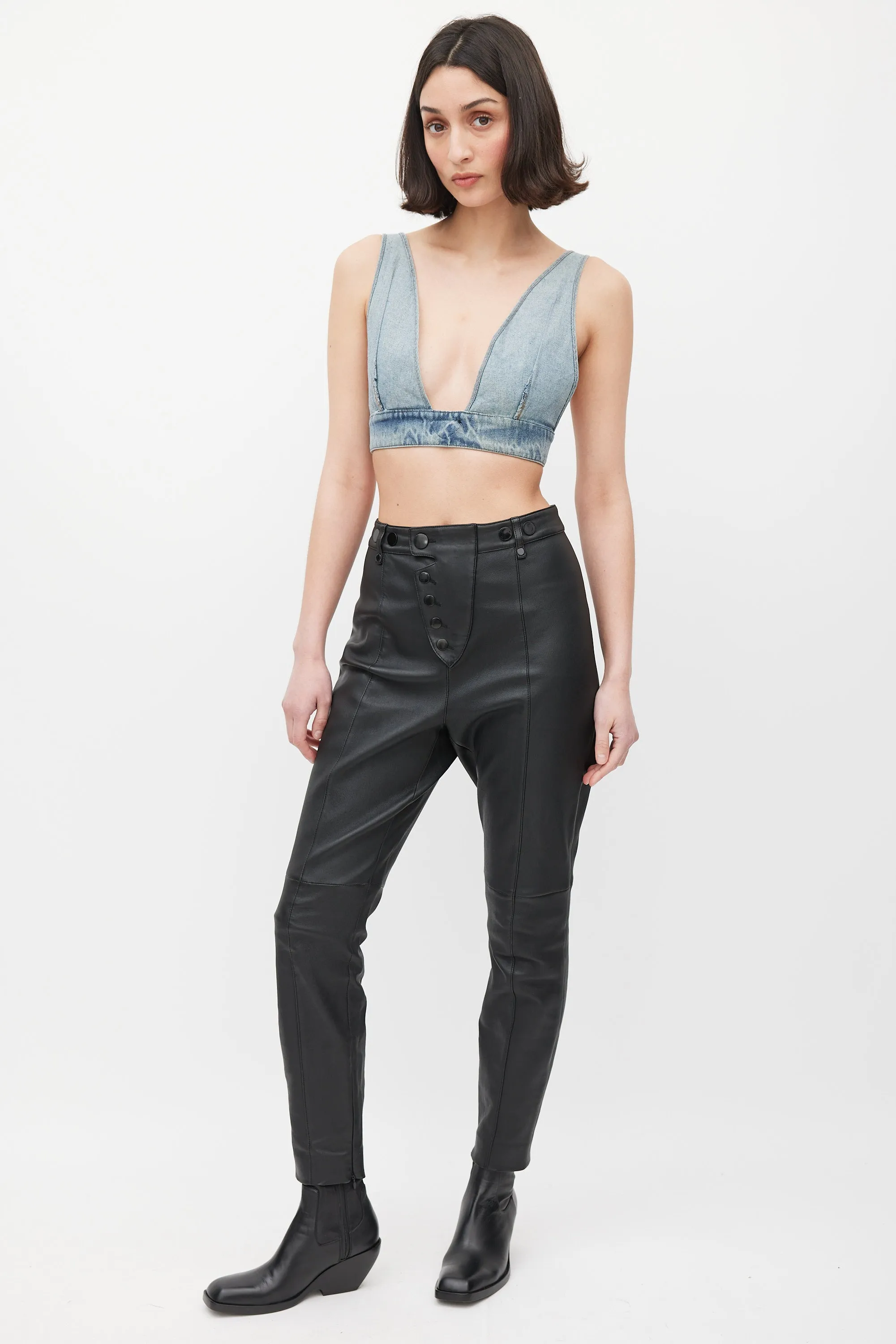 Black Leather Tapered Pants