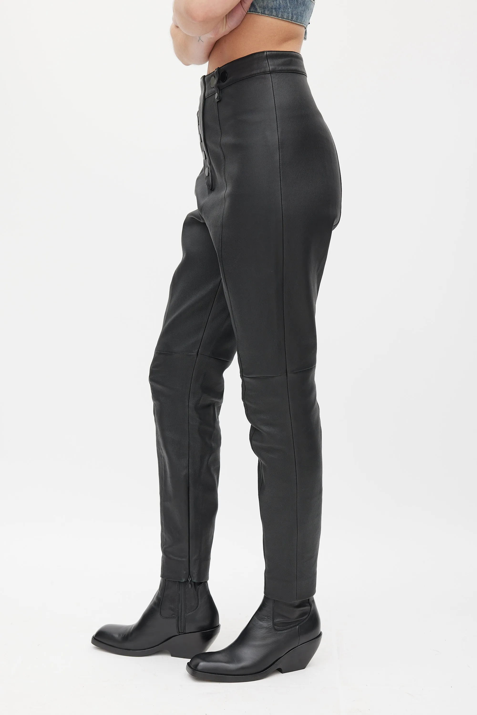 Black Leather Tapered Pants