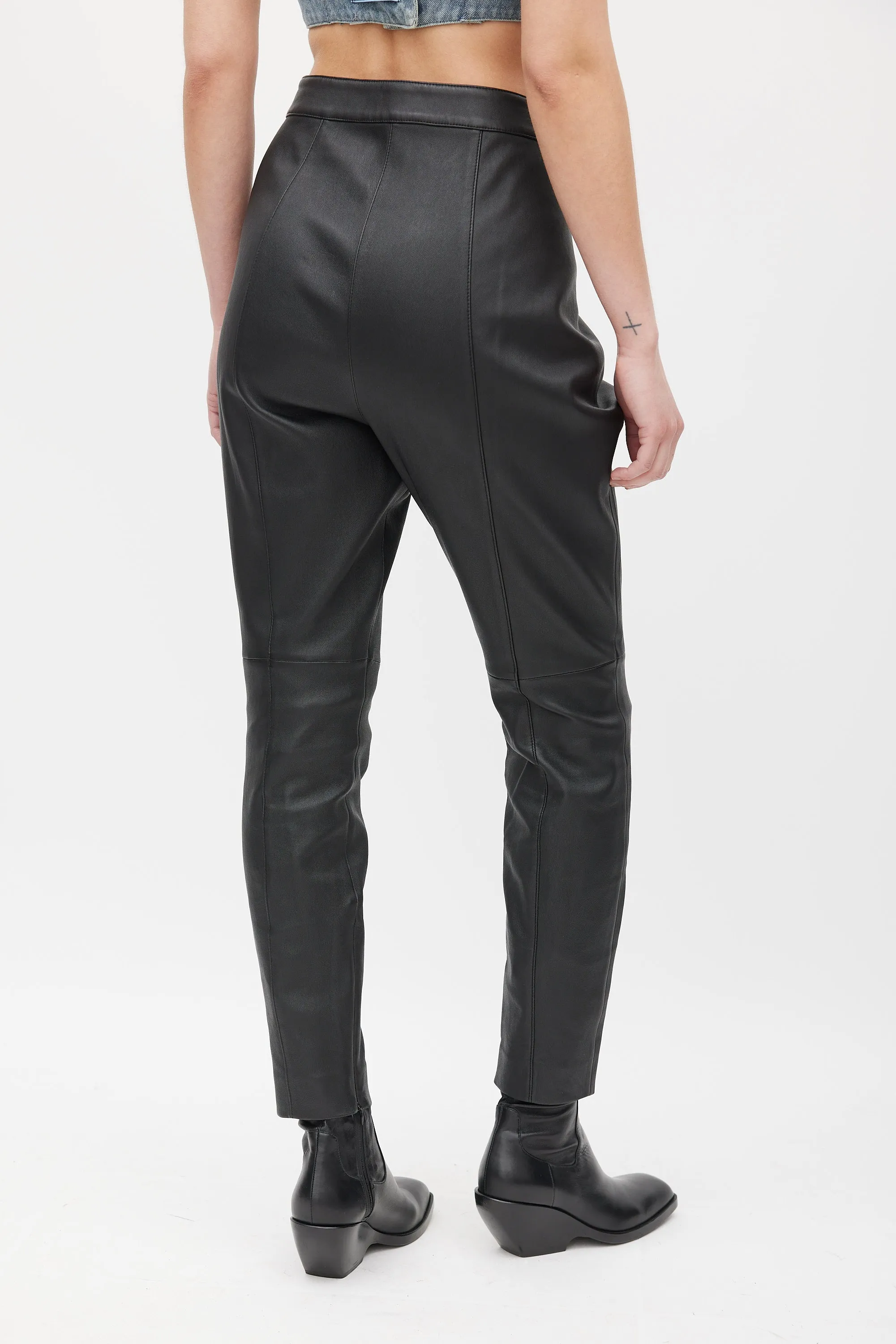 Black Leather Tapered Pants