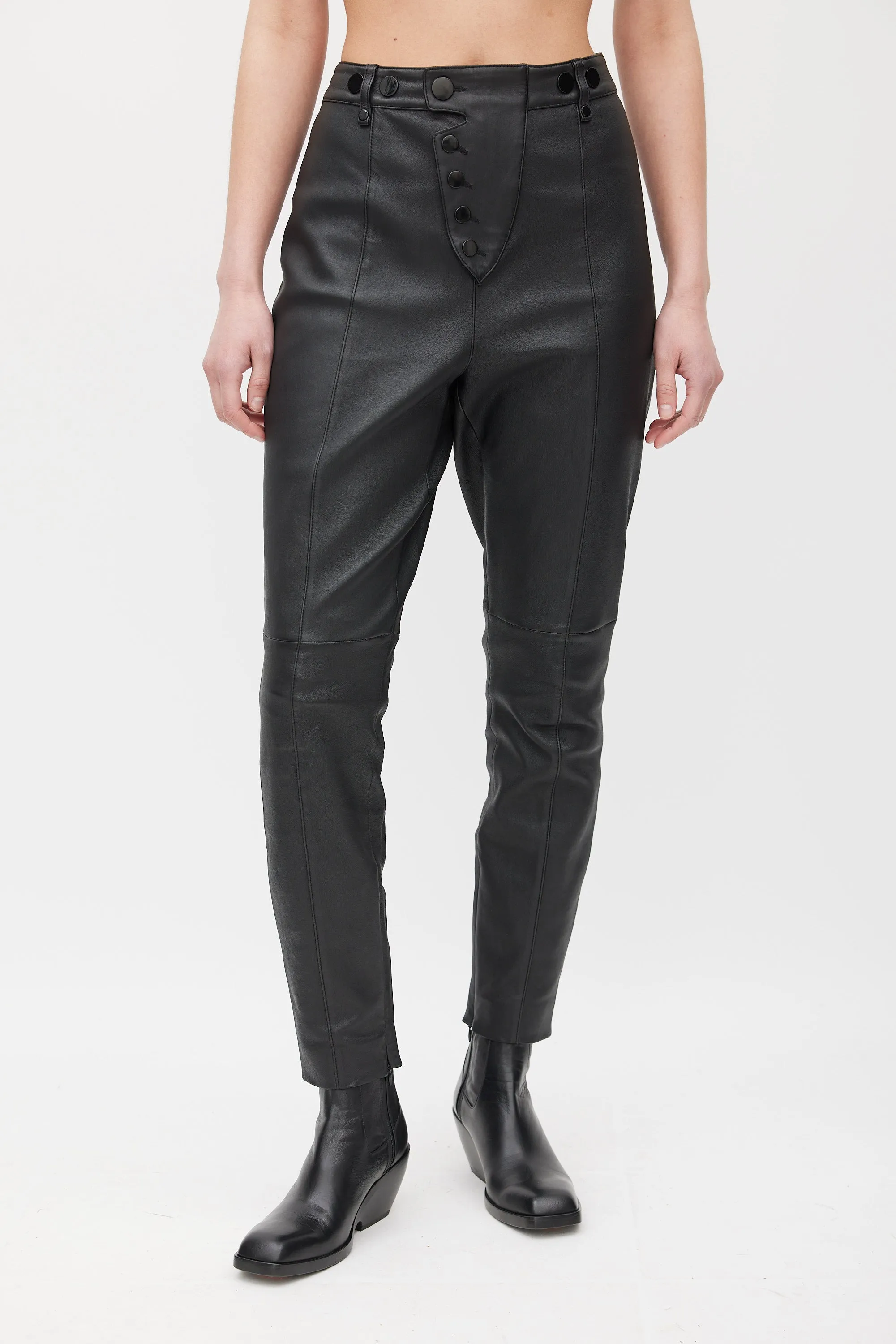 Black Leather Tapered Pants