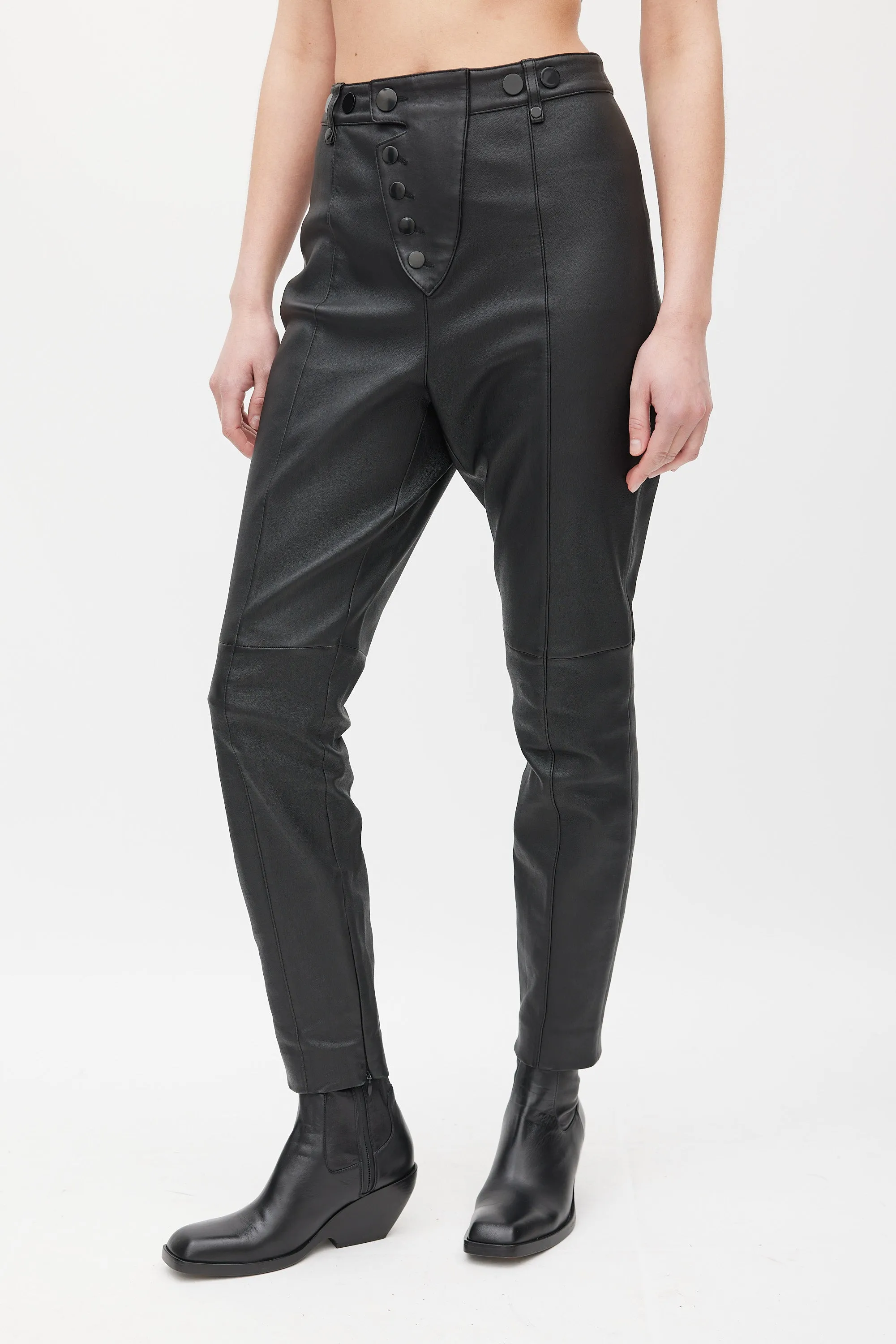 Black Leather Tapered Pants