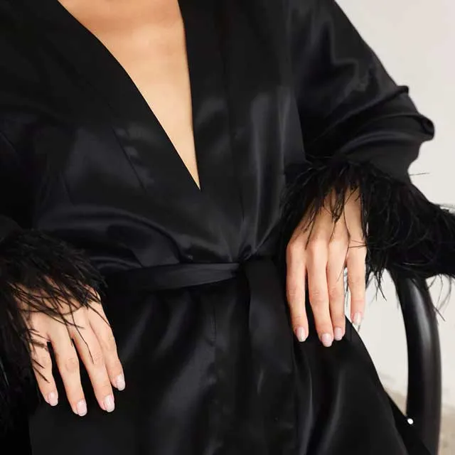 Black Satin Kimono Robe