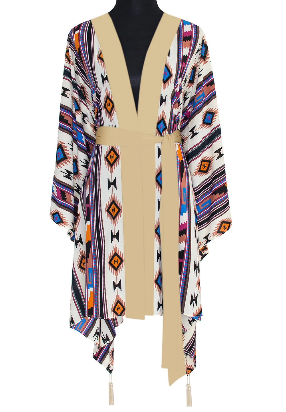 Boho - Blue Navajo Kimono (Beige)