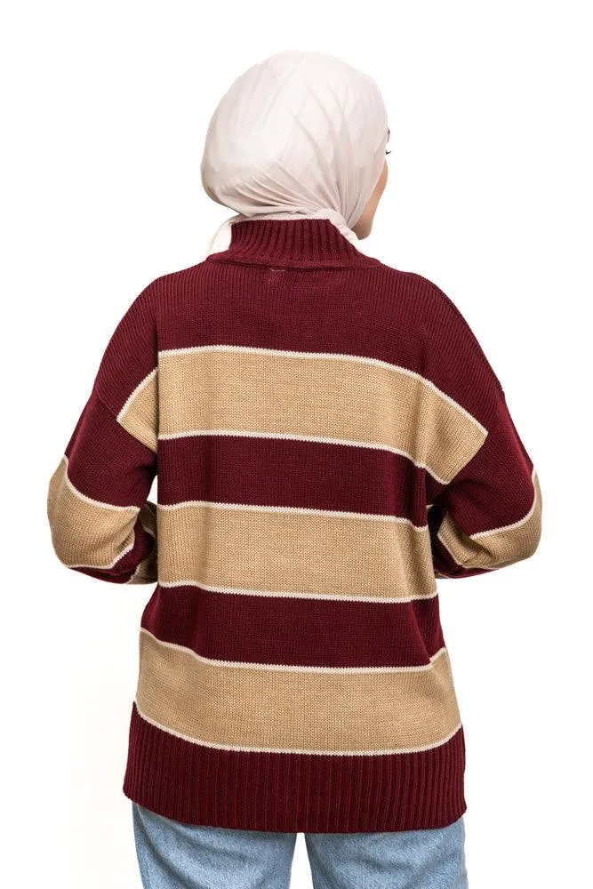 Brick Red W-Striped Pullover