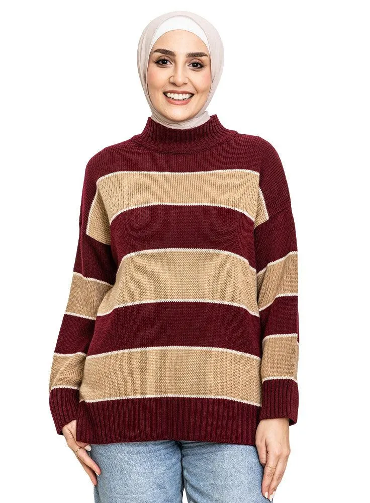 Brick Red W-Striped Pullover