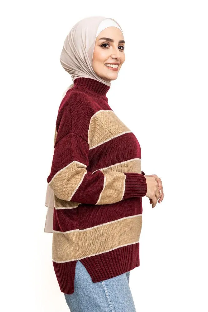 Brick Red W-Striped Pullover