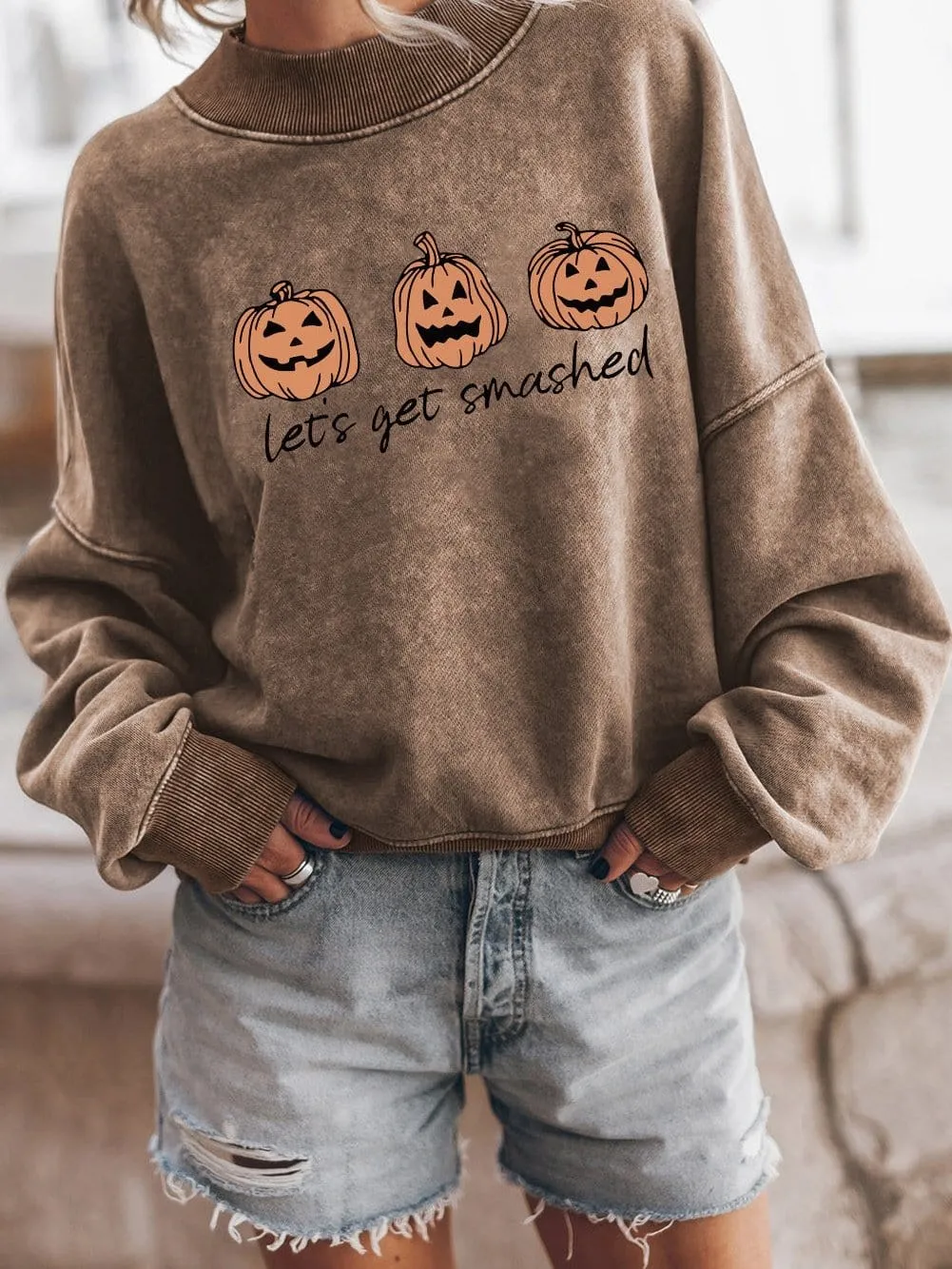 Brown Spooky Pumpkin Halloween Graphic Sweatshirt for Festive Fun