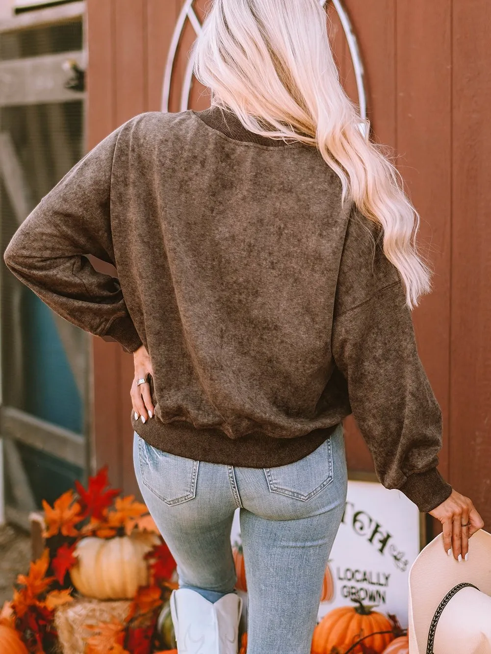 Brown Spooky Pumpkin Halloween Graphic Sweatshirt for Festive Fun